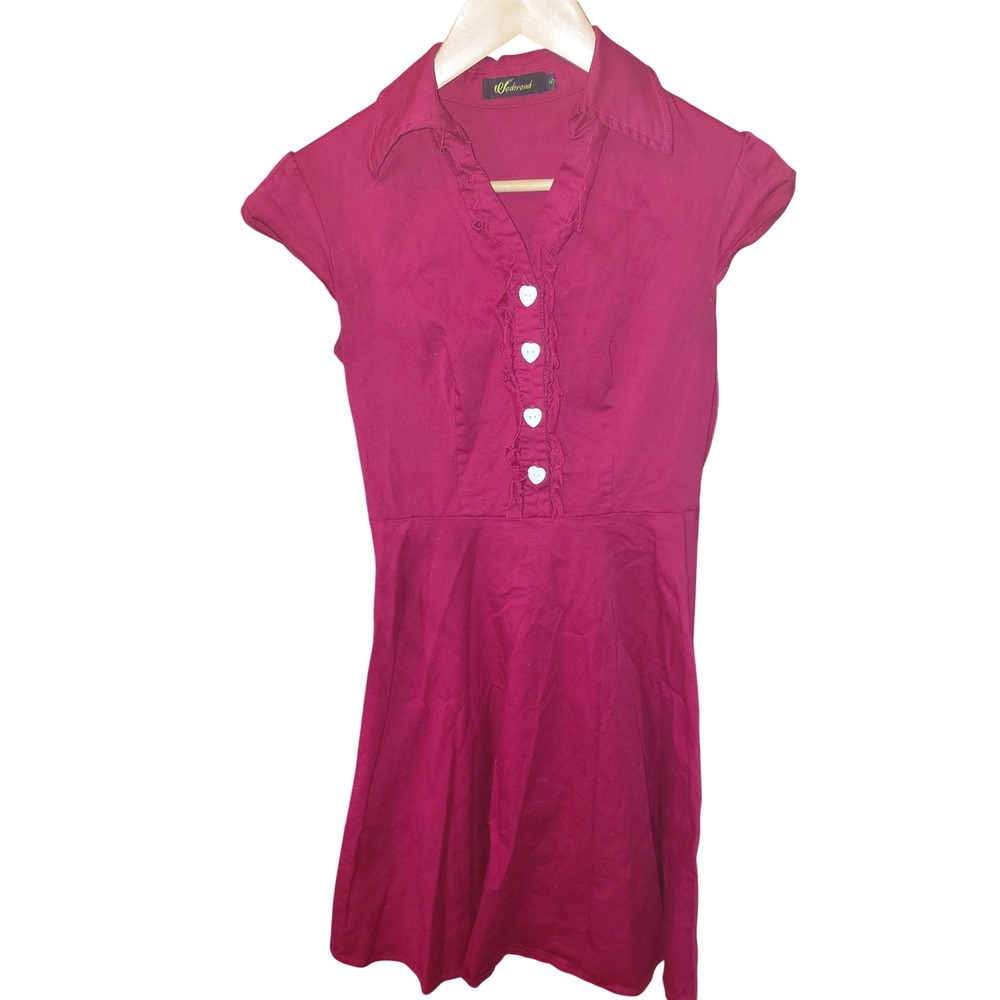 Wedtrend Red Ruffle Heart Button Retro Fit Flare Dress Small